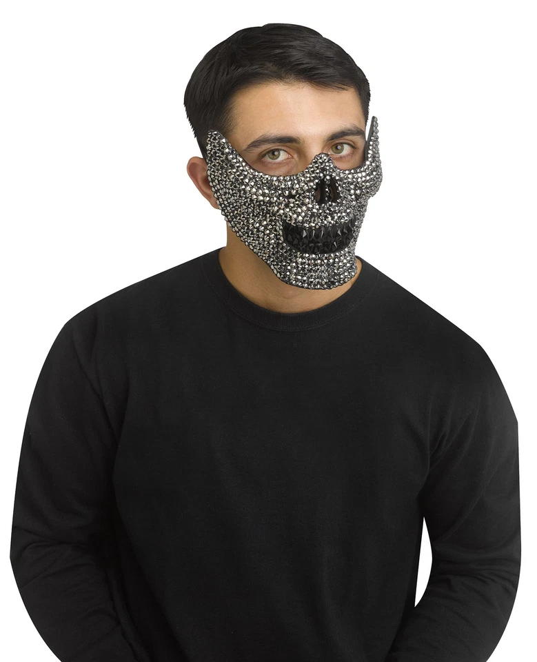 Bling Silver Skull Skeleton Half 1/2 Mask Costume Accessory NEW Adult - Image 1 of 1