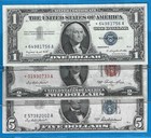 1957 $1 Sc Star/53 $2 Usn Star/53A $5 Sc,3) Notes,Red/Blue Seal,Vf/Xf,Nice