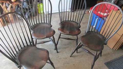4 pc.set River Bend Black Continuous  Windsor Chair Bench Made Ohio Artesian Cover