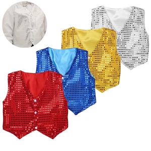 Unisex Kid Shiny Sequins Vest Waistcoat Tops Jazz Stage Dance Show Performance - Picture 1 of 107