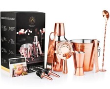 Manhattan 9pc Copper Plated Stainless Steel Cocktail Set Shaker Glass Bar Tong