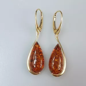 Gold ohrringe mit Baltischer bernstein echtschmuck ohrschmuck baumelnde Tropfen - Bild 1 von 13