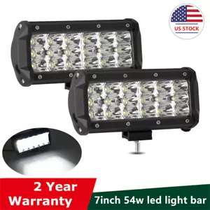 Pair 7inch 54W Tri Row LED Work Light Bar Offroad Spot Flood Driving 4x4wd Truck - Foto 1 di 13