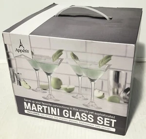 Juego de cuatro vasos Martini, 5 oz, apetito, aptos para lavavajillas, delgado y elegante, nuevo en caja - Imagen 1 de 6