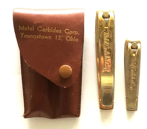 VINTAGE 1940s 1950s METAL CARBIDE CORP ADVERTISING GOLD TONE CLIPPERS WITH CASE - Picture 1 of 14