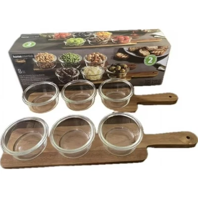Home Essentials set of 2 Acacia Serving Boards with 6 Glass Bowls - Image 1 of 3