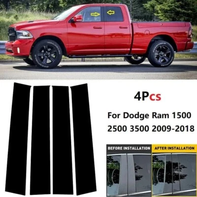 Black Post Pillar Trim Dodge Fit For 2009-2018 Ram 1500 2500 3500 Cab Crew/Quad Foto 1 de 4