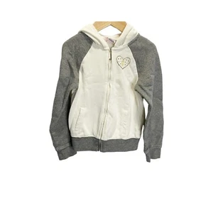Juicy Couture Girls Gray Cream Zip Up Hoodie 6 Raglan Long Sleeved Cotton Logo - Picture 1 of 4