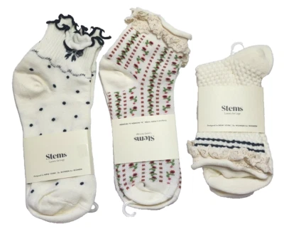 Calcetines de lujo para mujer Stems 3 pares talla única volantes lazos y florales Foto 1 de 4