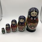 Vintage Russian Matryoshka Nesting Dolls Hand Painted Wood  Set Of 5