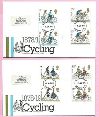 POST OFFICE 1978 Pair of FDC's - CYCLING - Gutter Pairs - Fdi London WC - Image 1 of 2