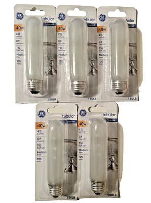 GE 40watt T10 Tubular Frosted Appliance Light Bulb 415 Lumen E26 Medium Base 5Pk - Image 1 of 4