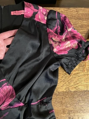 Betsey Johnson Dress - Vintage 1990s- Sz 6, Small black/pink SATIN Betsy - Image 1 of 4