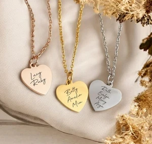 Personalised Gift, Engraved Heart Necklace, Any Text, Name Date Necklace,For Her - Picture 1 of 22