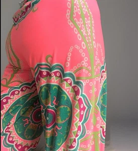Womens Palazzo Pants size M Colorful Wide Leg Fold Over Pull On Artsy Resort - Picture 1 of 9
