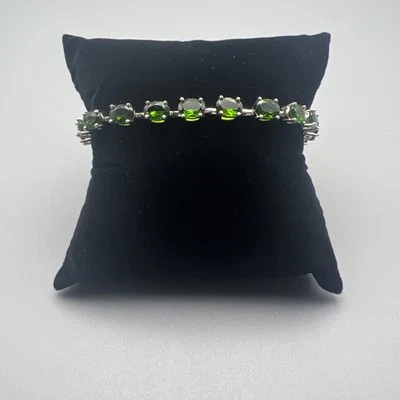 "Pulsera de tenis de plata de ley verde natural de cromo de alta calidad 7,5""" Foto 1 de 4