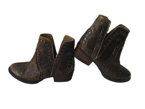 SEHR FLÜCHTIGER BRONZEFARBENER METALLISCHER LEDER-BOOTIE DAMEN US 8 HEISS HERGESTELLT IN MEXIKO - Bild 1 von 9