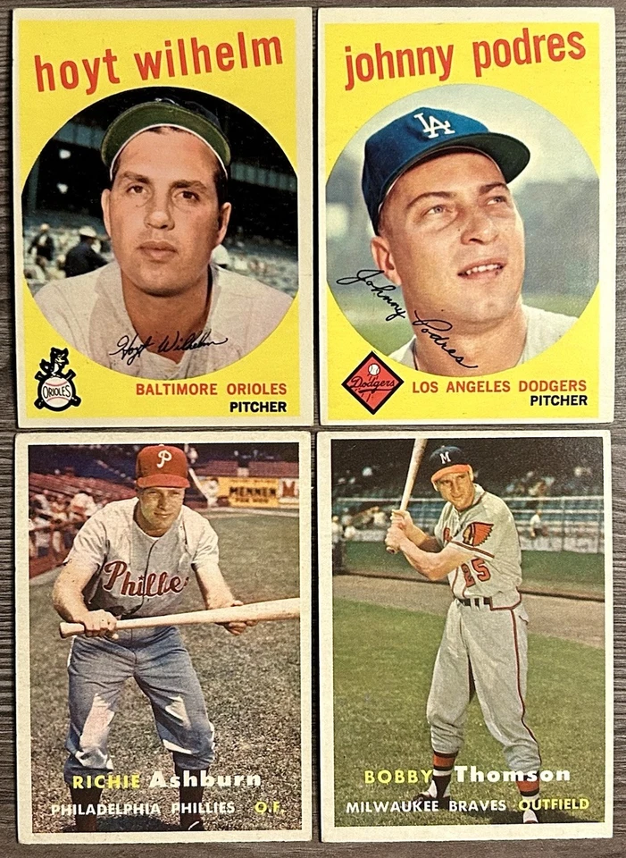 Lote de (4) Topps de los años 50 EX-EXMT HOF Ashburn/Wilhelm/Thomson/Podres de colección MLB Foto 1 de 2