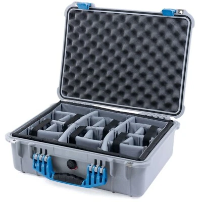 Silver & Blue Pelican 1520 case with grey padded dividers. - Image 1 of 3