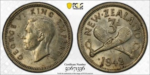 1942 New Zealand One Dot Variety PCGS AU58 Rare - Picture 1 of 3