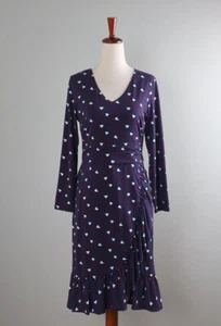 TALBOTS $139 Navy Slinky Stretch Floral Polka Dot Shirred Ruffle Dress Size 4 - Picture 1 of 6