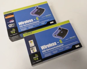 2 Stück Linksys WUSB54G-DE WiFi-Adapter für USB 54MBit/s Windows XP! Retro OVP - Afbeelding 1 van 5