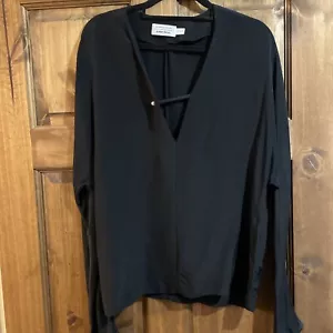 & OTHER STORIES Silk Pearl Black Tunic V Neck Blouse Top 8-10 / 36 Work Office - Picture 1 of 10