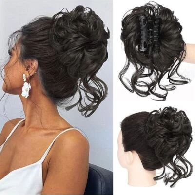 Garra bagunçada coque peças de cabelo clipe cabelo encaracolado ondulado clipe de chignon em apliques EUA  - Imagem 1 de 4