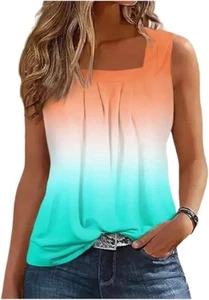 3er Pack XL Damen Tank Tops Rüschen eckiger Ausschnitt Farbverlauf Sommer ärmellos Shirts - Bild 1 von 2