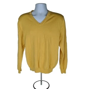 Brooks Brothers Merino Mens SweaterWool Blend  Large V Neck Sweater Yellow Flaw - Picture 1 of 7
