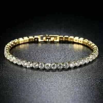 Теннисный браслет с круглыми лабораторно созданными бриллиантами покрытие желтым золотом 14 карат 7,5 дюйма 10 карат - Изображение 1 из 3