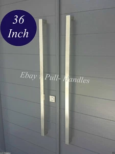 Tirador de puerta de entrada cuadrada 36 pulgadas latón níquel empujar moderno espalda hacia atrás - Imagen 1 de 4
