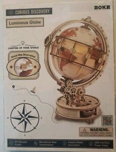 ROKR DIY "Luminous Globe" 3D Wooden Puzzle LED Light USB Interface "NEW"