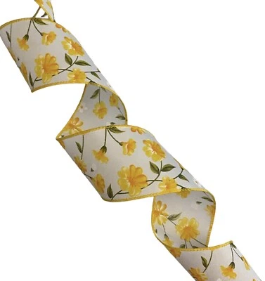 "Cinta con cable BY THE YARDA 2,5"" de ancho primavera amarillo floral"  Foto 1 de 4