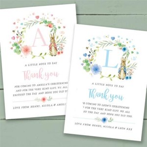 25 Peter Rabbit personalised christening baptism naming day thank you cards