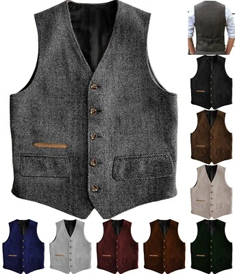 Herren Anzug Tweed Weste Jagd Herringbone Wolle Vintage Hochzeit Retro Gilet++ - Bild 1 von 4