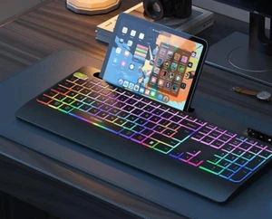 SEENDA 2.4G Wireless Keyboard with Rainbow Backlight, Rechargeable, Model JPX006 - Bild 1 von 19