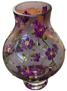 Vintage Glas Mini Vase handbemalt 8 " rund 6" NIE BENUTZT - Bild 1 von 6