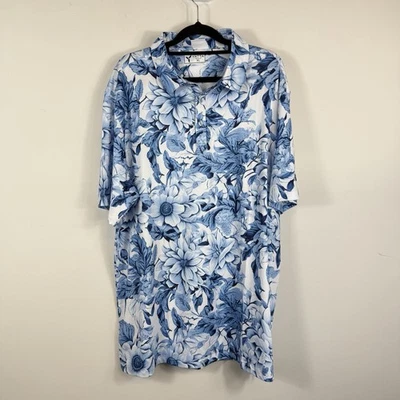Yatta Golf men's blue white hibiscus print short sleeved golf polo Size XL - Image 1 of 4