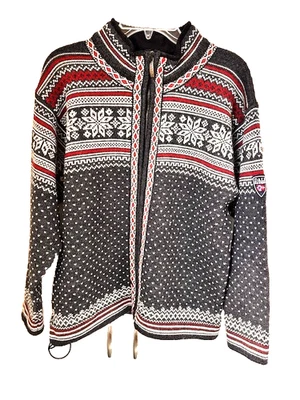 Dale of Norway Sweater Cardigan Sz M Women Full Zip Black White Red Drawstring - Image 1 of 4