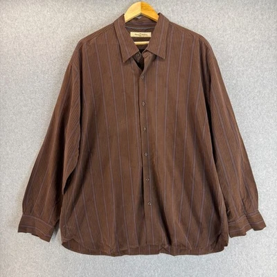 Camisa Tommy Bahama Para Hombres Talla XXL Marrón Azul Seda Lana Botón Delantero Manga Larga Foto 1 de 4
