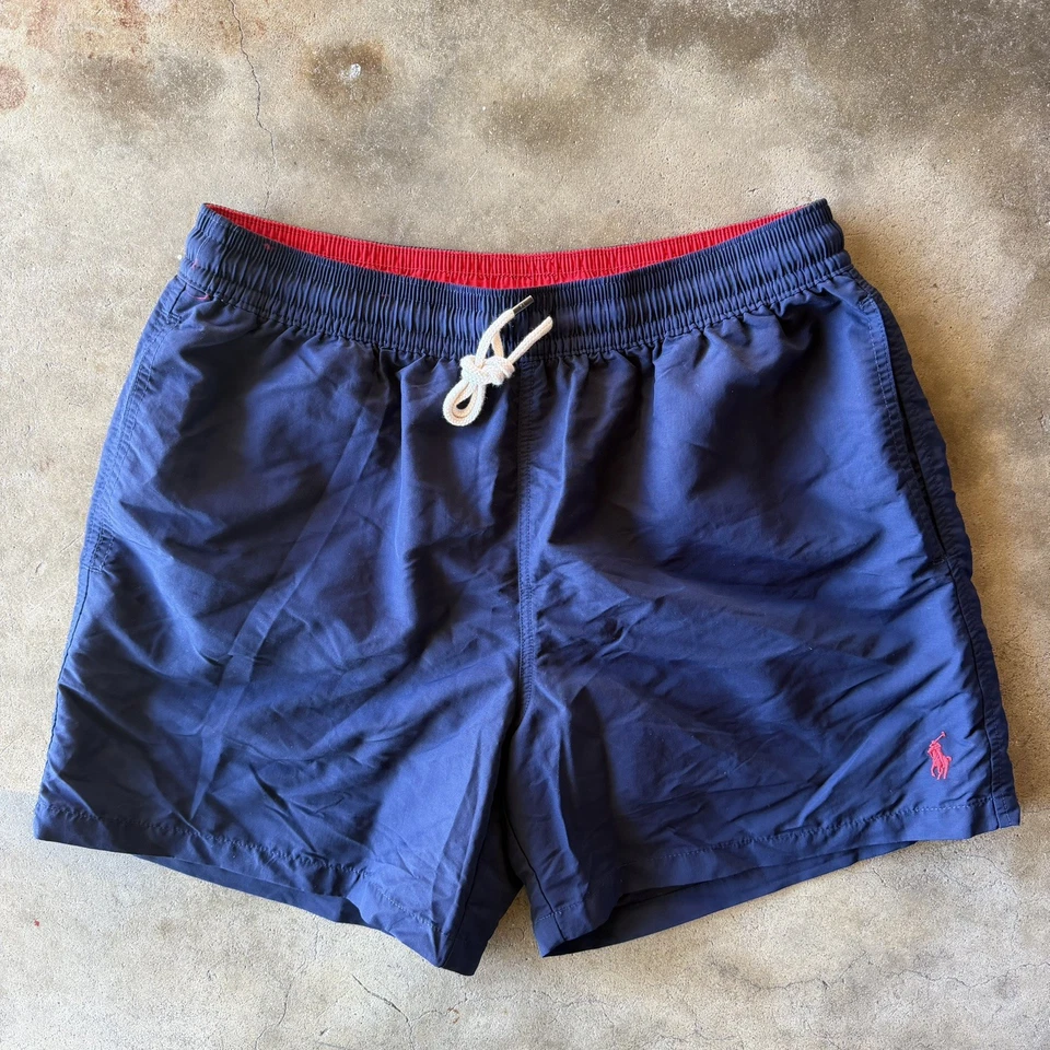 Bañador Pantalones Cortos Polo Ralph Lauren Para Hombre’s L Azul Marino Rojo Forrado Cordón  Foto 1 de 4