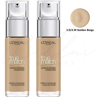 L'OREAL Paris True Match Liquid Foundation - 3.D/3.W Golden Beige *PACK OF 2* - Image 1 of 4