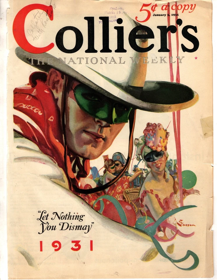 1931 Colliers January 3 - Masked Ball; Dorothy Dix; Behind a pink Beaver;G Creel - Image 1 of 1