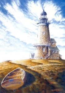 Leuchtturm Cape Cod Nantucket Martha's Vineyard Dory mattiert SIGNIERT Art Souders - Bild 1 von 1