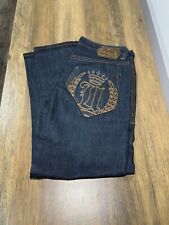 Vtg Y2K Ecko Unlimited Baggy Fit Brown Embroidered Wide Leg Jeans Size 36x30