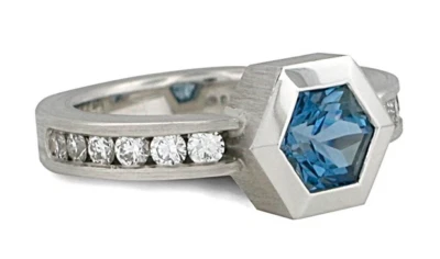 Brillinat Cut Aquamarine & White CZ In 935 Silver Women's Wedding Elegant Ring - Image 1 of 3