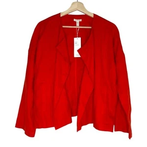 Eileen Fisher Open Front Organic Linen Drapey Front Jacket Red XS Lagenlook - Picture 1 of 10