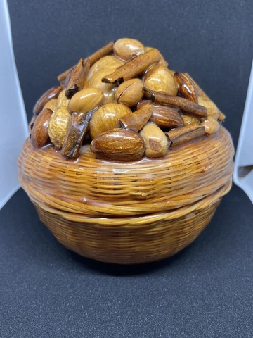 Unique Whimsy Lids Woven Basket Real Nuts Resin Covered Cover