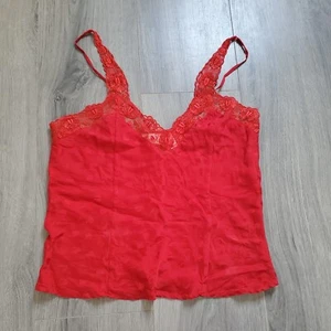 Vintage Y2K Top Cami Lace Silk Medium Red Hearts Whimsy Fairy Goth Romantic - Picture 1 of 9